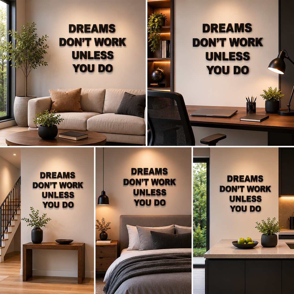 Dreams don't Work Unless You Do 3D Quote Acrylic Wall Decor (24x24 In)