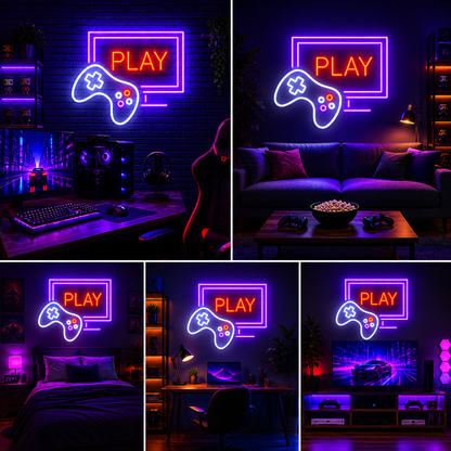 Play Gaming Neon Sign Board | Neon Light Name Plate | Neon Name Light Customized (18 By 18 Inches)