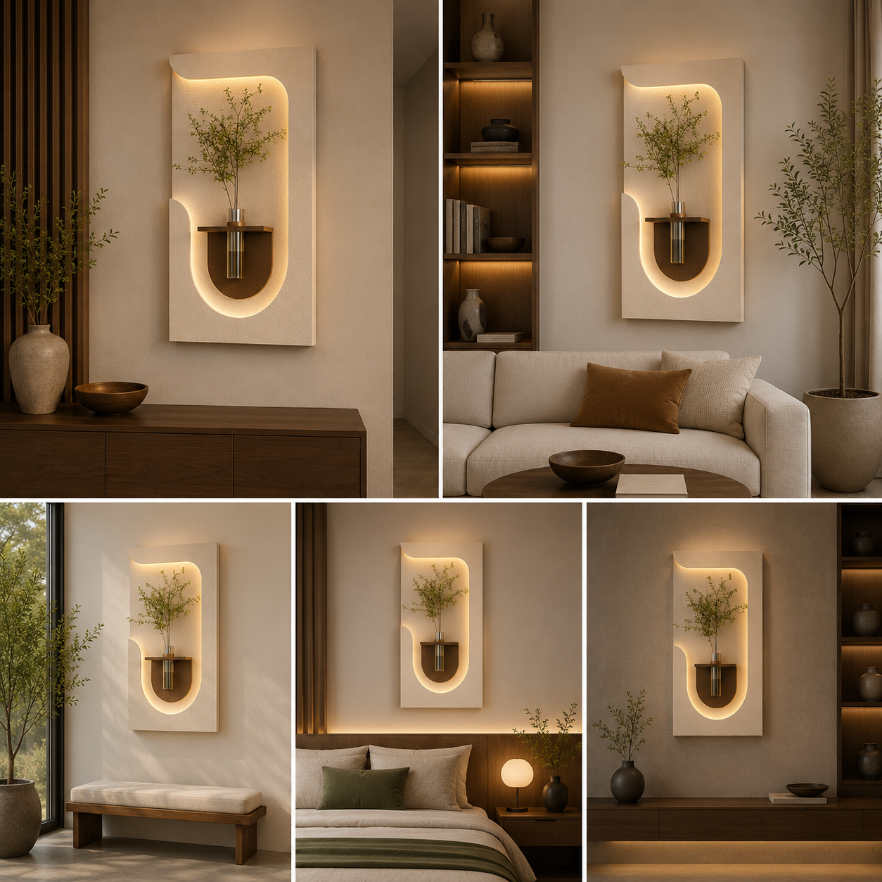 Modern Minimalist Curved Wall Vase Panel | Decorative Wall Mounted Flower Holder with Glass Tube | Elegant Home Decor