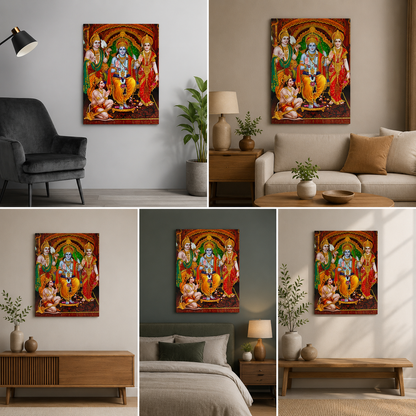 Lord Sita & Ram Ji with Hanuman Painting Canvas Wall Frame Wall Decor