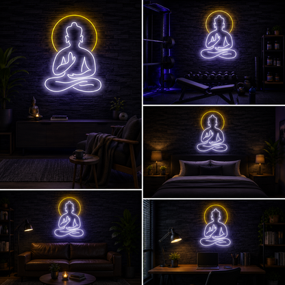 Buddha Custom Neon Sign Board | Spiritual Neon Light Board | Custom Neon Light | Neon Sign Board Customised (20 By 24 Inches)
