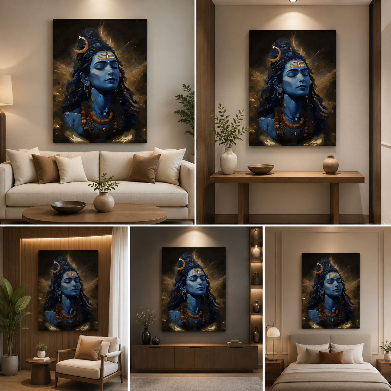 Lord Shiva Meditative Wall Art Canvas – Mahadev Spiritual Painting for Living Room, Bedroom & Pooja Room Decor