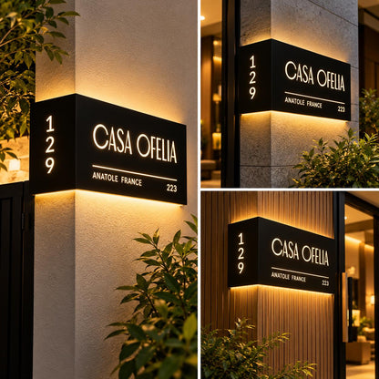 Custom 3D Illuminated Corner House Name Plate with LED Backlit Address Sign