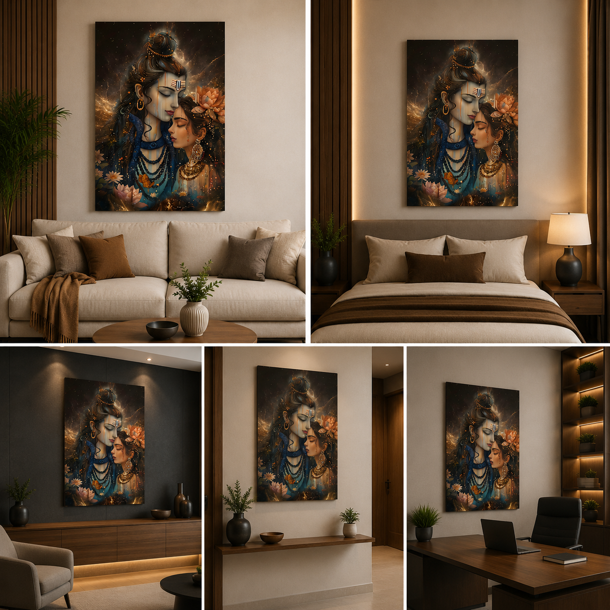 Shiv Parvati Canvas Painting Frame | Divine Shiva Parvati Couple Wall Art | Large Spiritual Canvas Wall Decor for Living Room