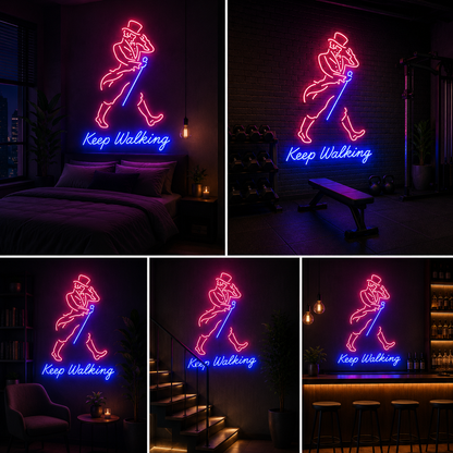 Keep Walking LED Neon Sign | Motivational Gentleman Wall Light for Bar, Lounge, Office & Man Cave Decor