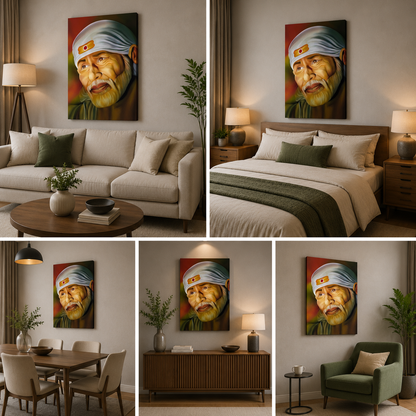 Sai Baba Canvas Painting Frame for Temple Decor