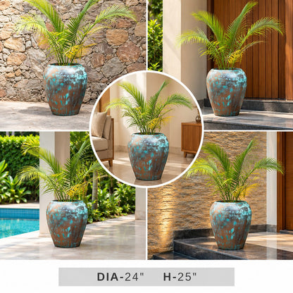 Artificial Palm Plant in Decorative Blue Planter – 24 Inch Wide Indoor & Outdoor Plant Decor