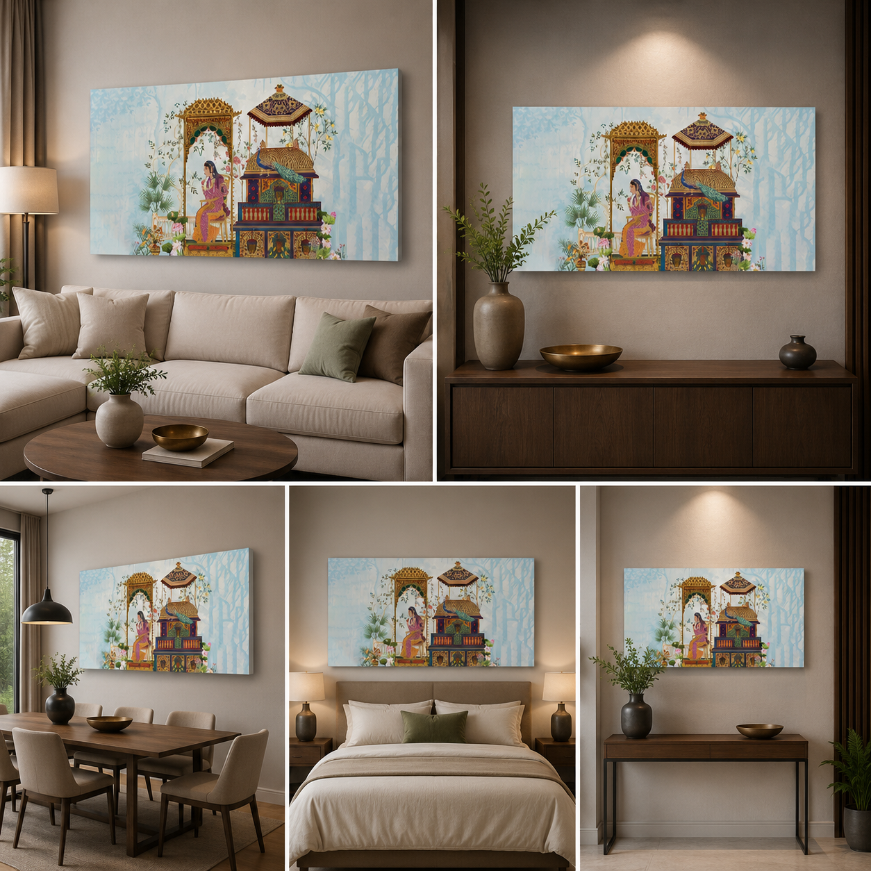 A Queen March Madhubani Canvas Painting Wall Frame for Living Room