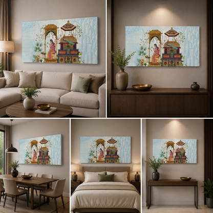 A Queen March Madhubani Canvas Painting Wall Frame for Living Room