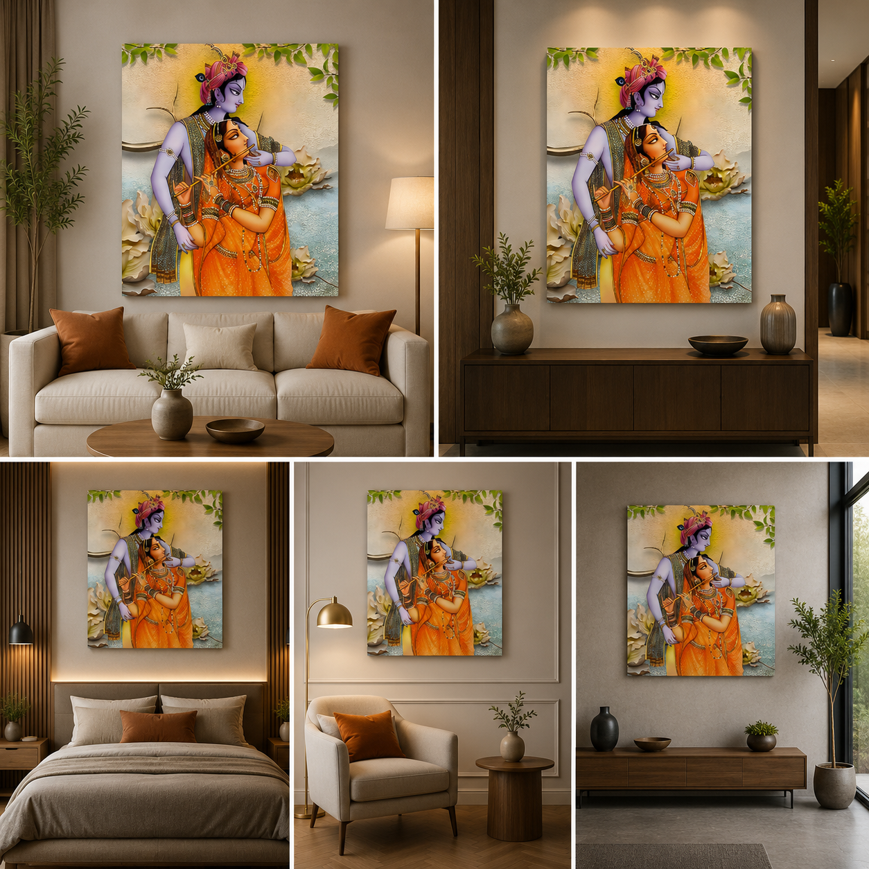 Radha Krishna Traditional Art Canvas Painting Frame Elegant Spiritual Wall Decor for Living Room