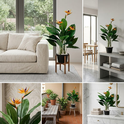 Real Touch Birds of Paradise Artificial 5 Ft Plant with Decorative Pot for Luxury Interiors