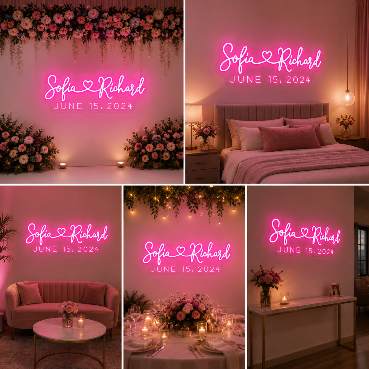 Custom Personalized LED Neon Name Sign with Acrylic Backboard for Home and Wedding Decor