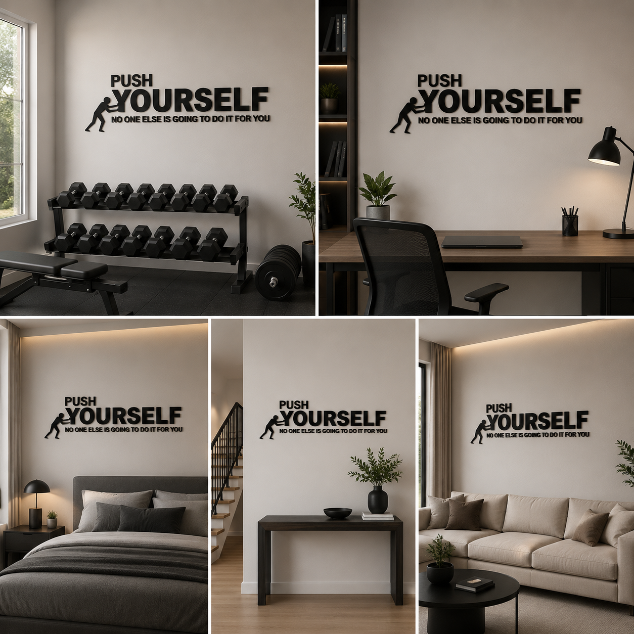 Push Yourself 3D Motivational Quote Black Wall Decor (36x24 Inc)