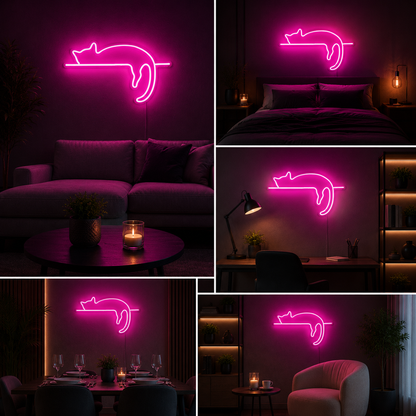 Sleeping Cat Neon Sign Board – Custom Neon Light Wall Decor