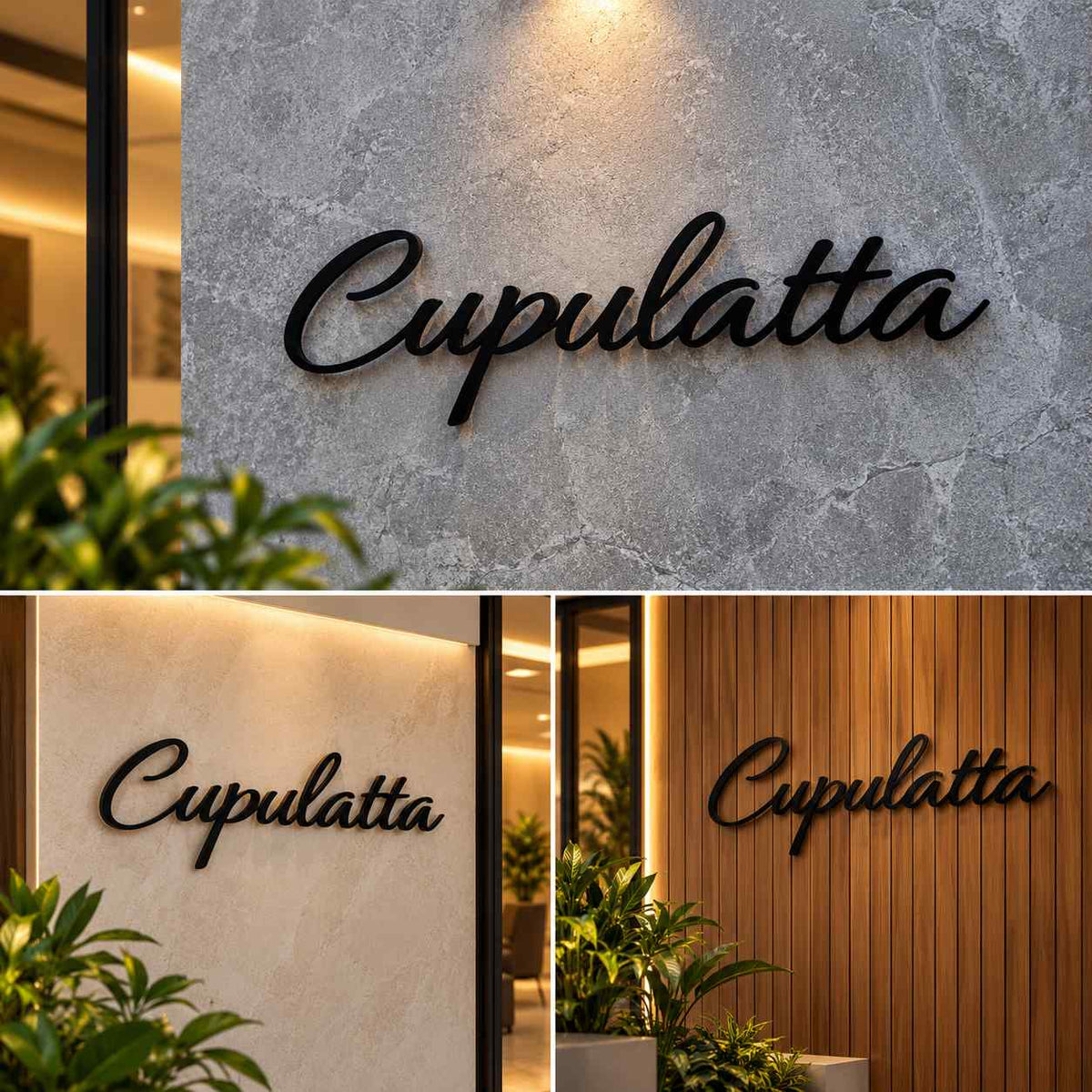 Custom 3D Black Acrylic Script Name Sign for Modern Home, Office and Business Wall Decor
