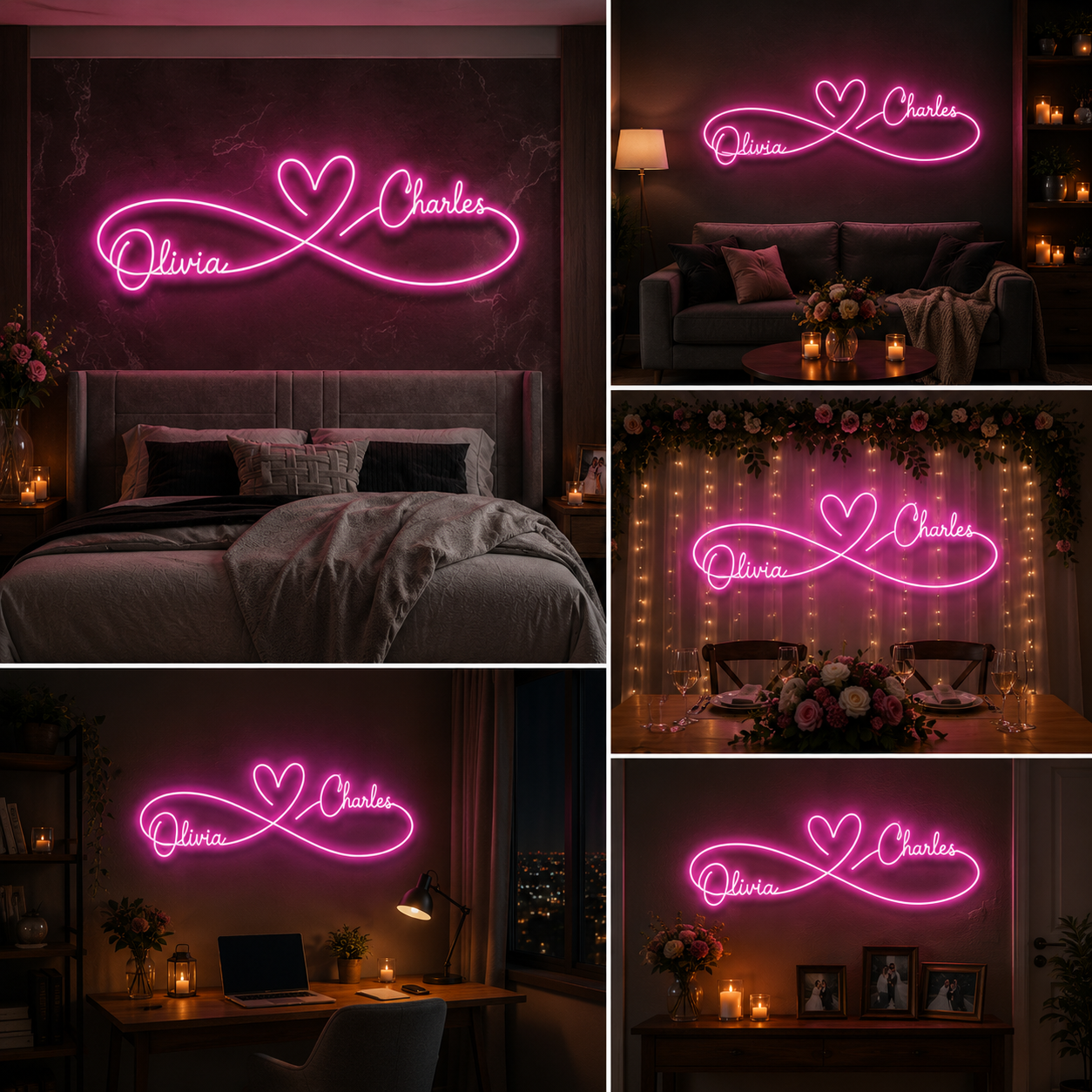 Infinity Couple Name Neon Sign Board | Custom LED Neon Light for Bedroom Decor