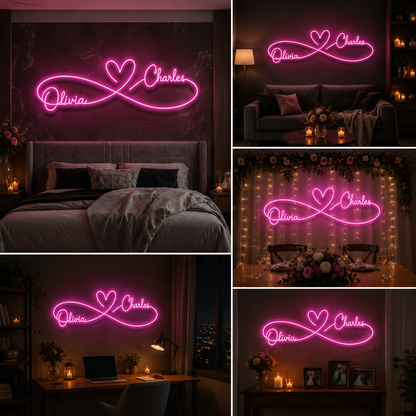 Infinity Couple Name Neon Sign Board | Custom LED Neon Light for Bedroom Decor