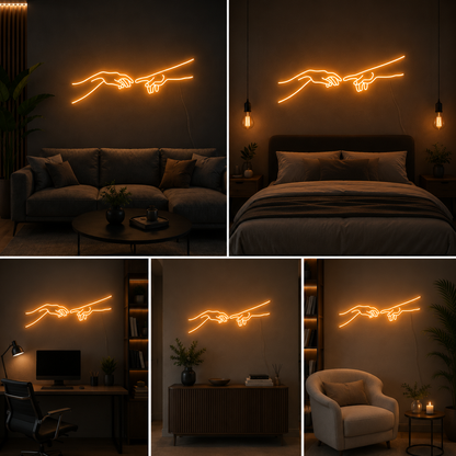 Connecting Hands Neon Sign Board | Custom Neon Light | LED Neon Light Name Plate for Wall Decor
