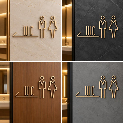 Modern Gold WC Restroom Sign for Men and Women, Premium Toilet Wall Signage (10 x 6 inches)
