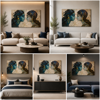 Radha Krishna Abstract Face Canvas Painting Frame Modern Artistic Wall Decor for Living Room Spiritual Artwork