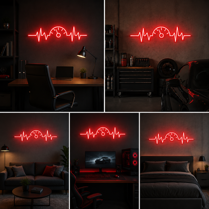 Red Heartbeat Gauge Neon Sign for Garage, Man Cave, Office and Modern Wall Decor