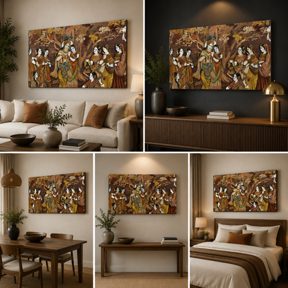 Radha Krishna Folk Art Wall Painting for Luxury Spiritual Home Decor