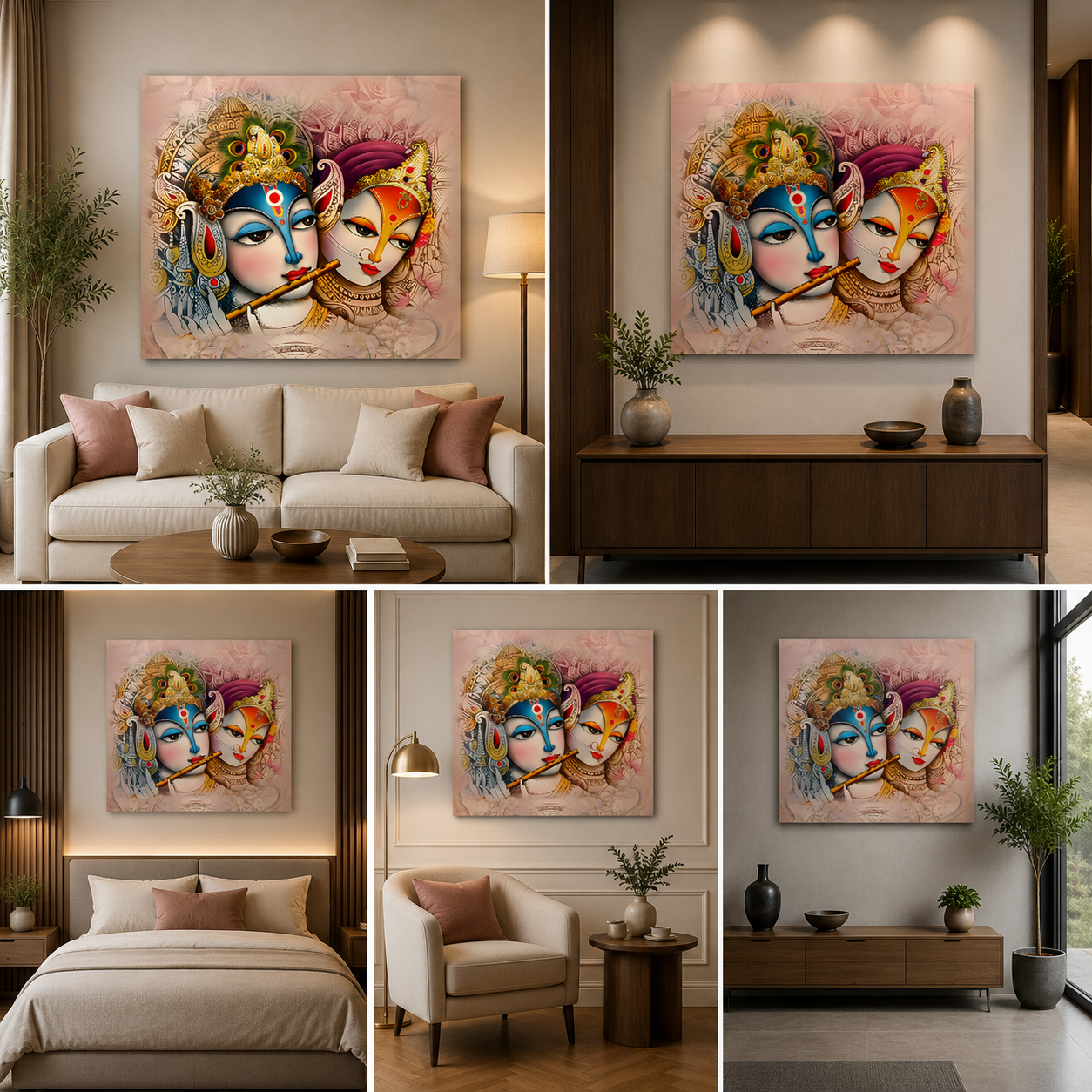 Radha Krishna Modern Artistic Face Canvas Painting Frame Wall Decor for Living Room