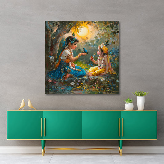 bal krishna with radha kids canvas painting frame spiritual wall decor