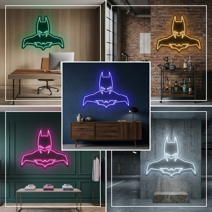 Blue Bat Hero Neon Sign with White Glow for Gaming Room, Bedroom and Man Cave Decor
