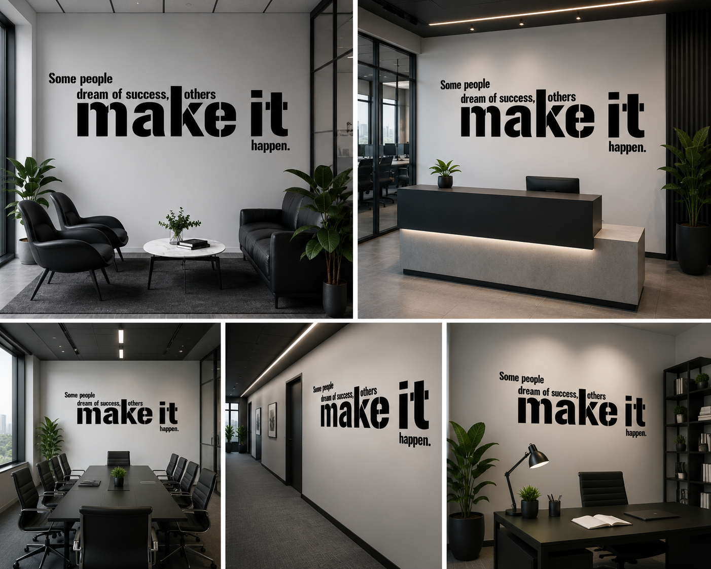 Make It Happen Motivational Wall Quote | Office Wall Typography Sticker | Inspirational Vinyl Wall Decal for Workspace