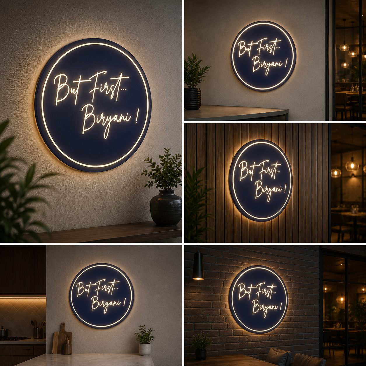 LED Neon Round Wall Sign Custom Circular Backlit Signage with Script Text for Cafe Restaurant and Boutique Branding