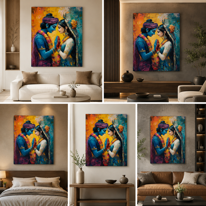 Radha Krishna Modern Canvas Wall Painting for Luxury Spiritual Home Decor