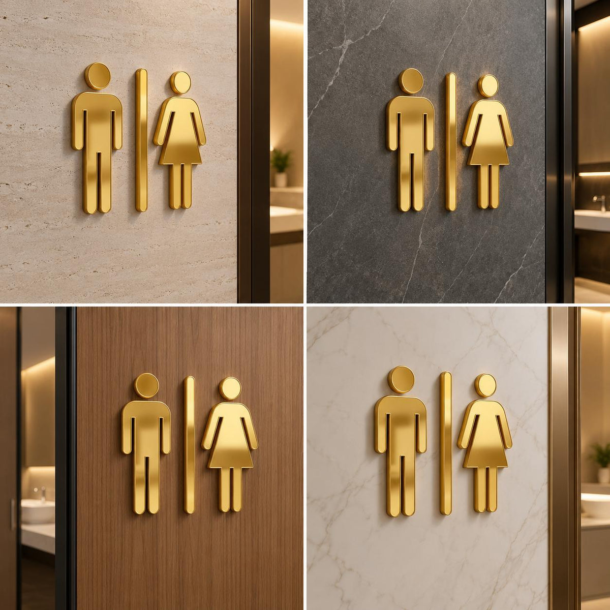 Premium Gold Restroom Signs for Men and Women, Modern Washroom Wall Signage (5 x 8 inches)