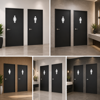 Male Female Restroom Door Sign Icons | Minimal Washroom Symbol Signage for Office, Hotel & Commercial Spaces