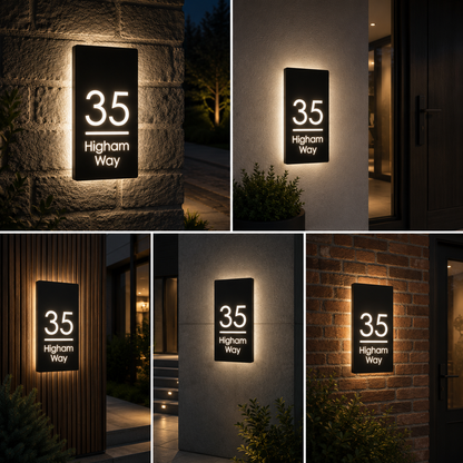 LED Backlit Acrylic House Address Sign Board | Modern Illuminated Door Number & Street Name Plate