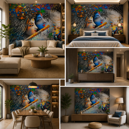Premium Radha Krishna Wallpaper for Temple Decor HD Self Adhesive
