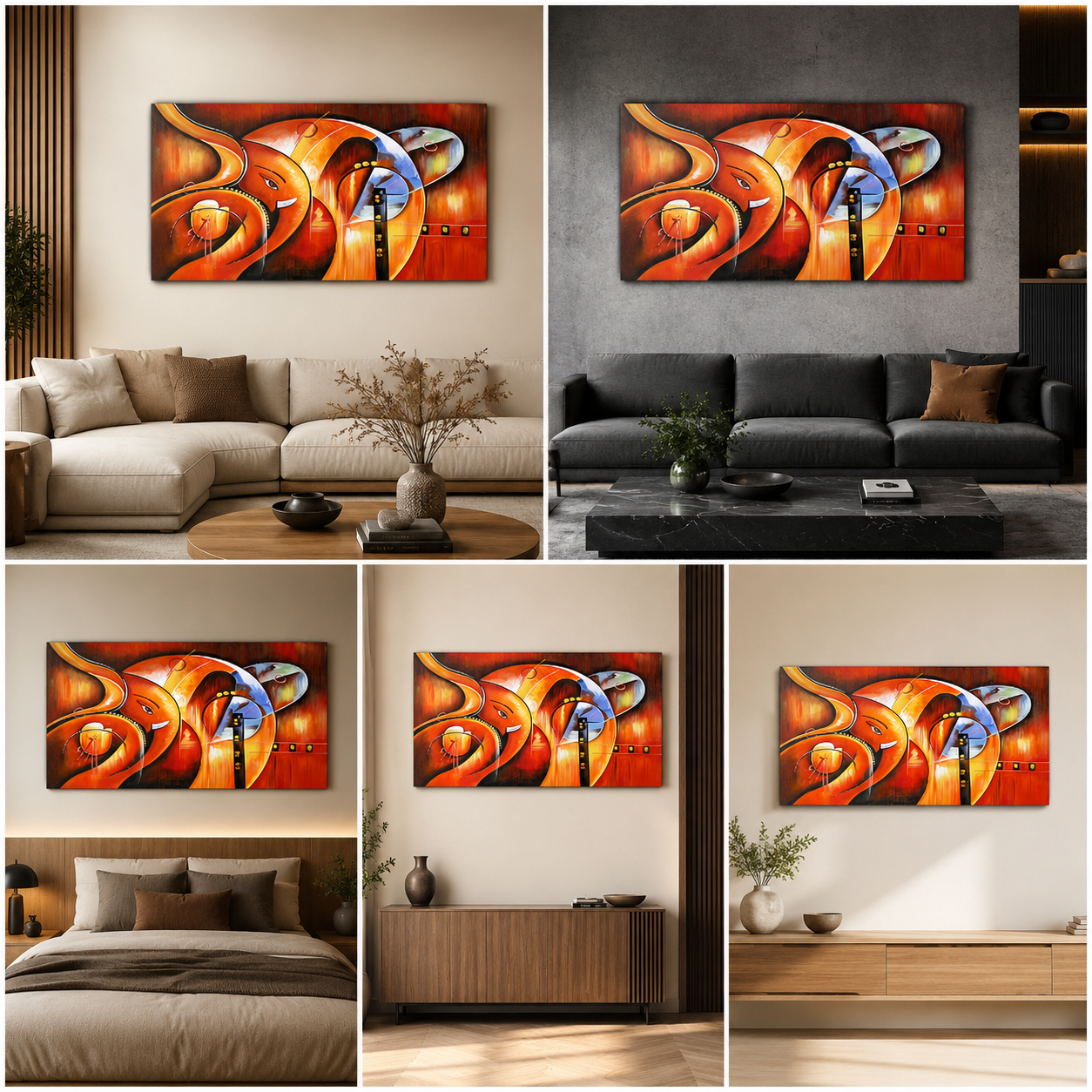 Abstract Ganesha Wall Painting | Modern Spiritual Canvas Art for Living Room Decor