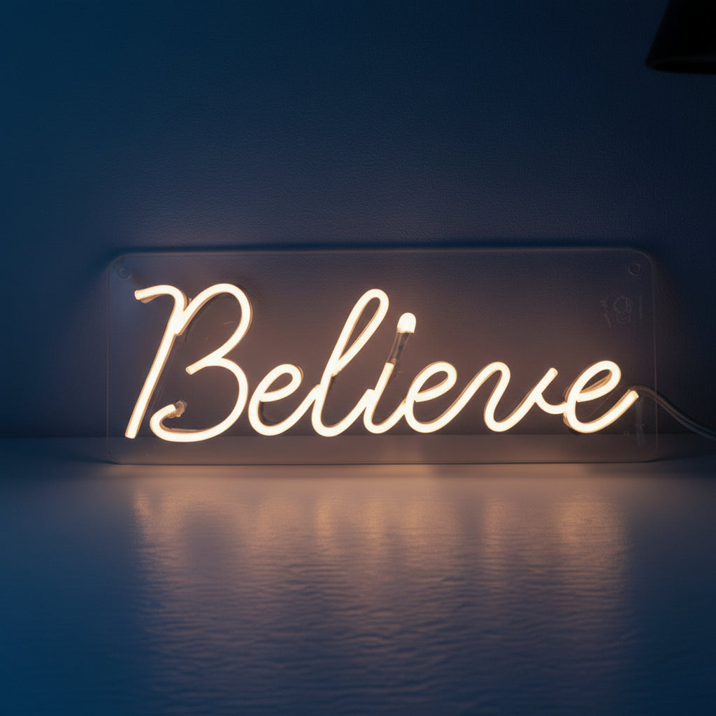 believe neon sign board warm white neon light motivational wall decor