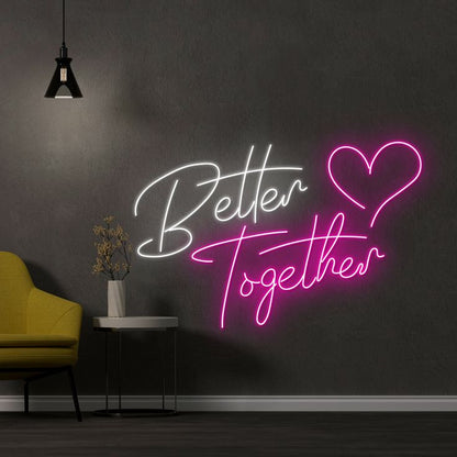 Better Together Neon Sign Board White and Pink LED Wall Decor