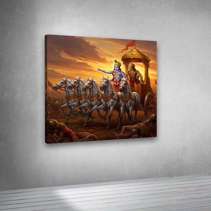 bhagavad gita krishna chariot canvas wall art painting frame spiritual decor