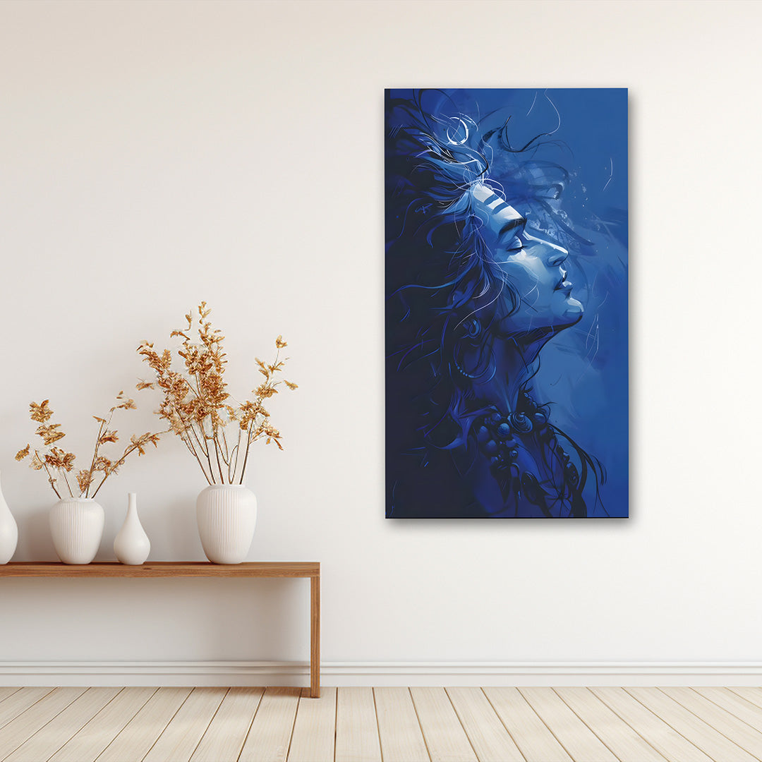 blue shiva abstract wall painting modern spiritual canvas art for living room decor
