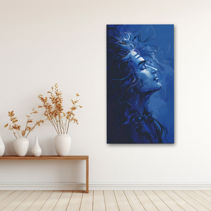 blue shiva abstract wall painting modern spiritual canvas art for living room decor
