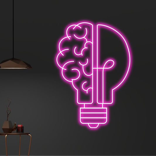 Brain light bulb neon sign board pink LED neon light wall decor for office