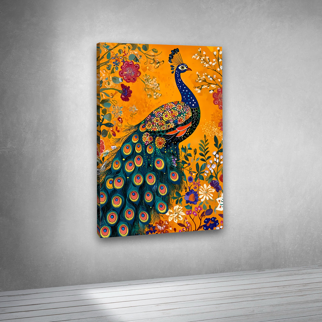 bright peacock canvas painting frame with floral design modern wall art