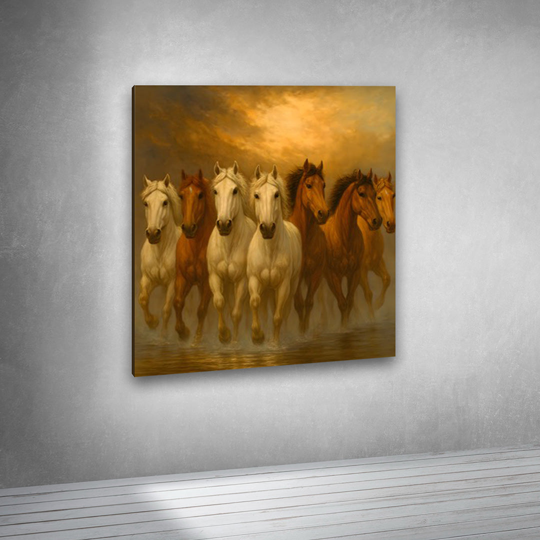 brown and white running horses canvas wall art painting frame modern home decor