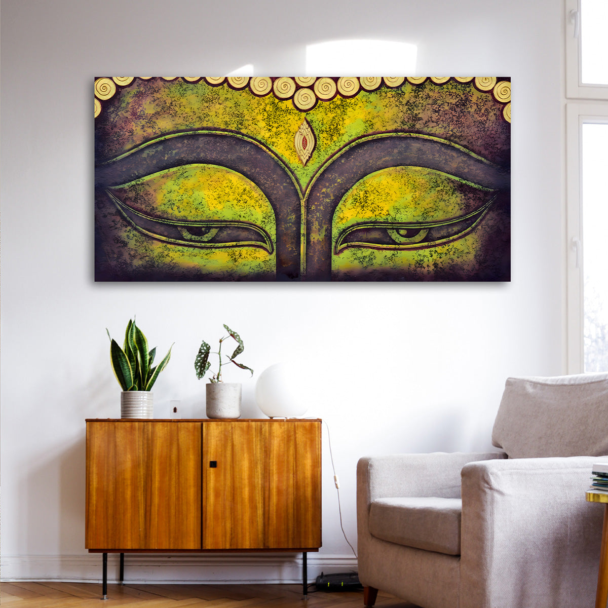 buddha eyes abstract wall painting large spiritual canvas art for living room decor

