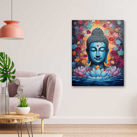 Buddha with lotus flower wall painting colorful spiritual canvas art for home decor