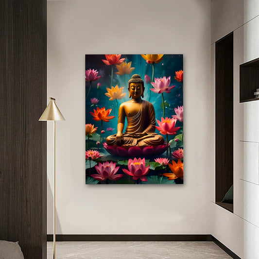 buddha lotus meditation wall painting colorful spiritual canvas art for home decor
