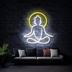 Buddha meditation neon sign board white neon light spiritual wall decor