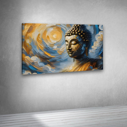 buddha face painting textured canvas artwork for meditation and home wall decoration
